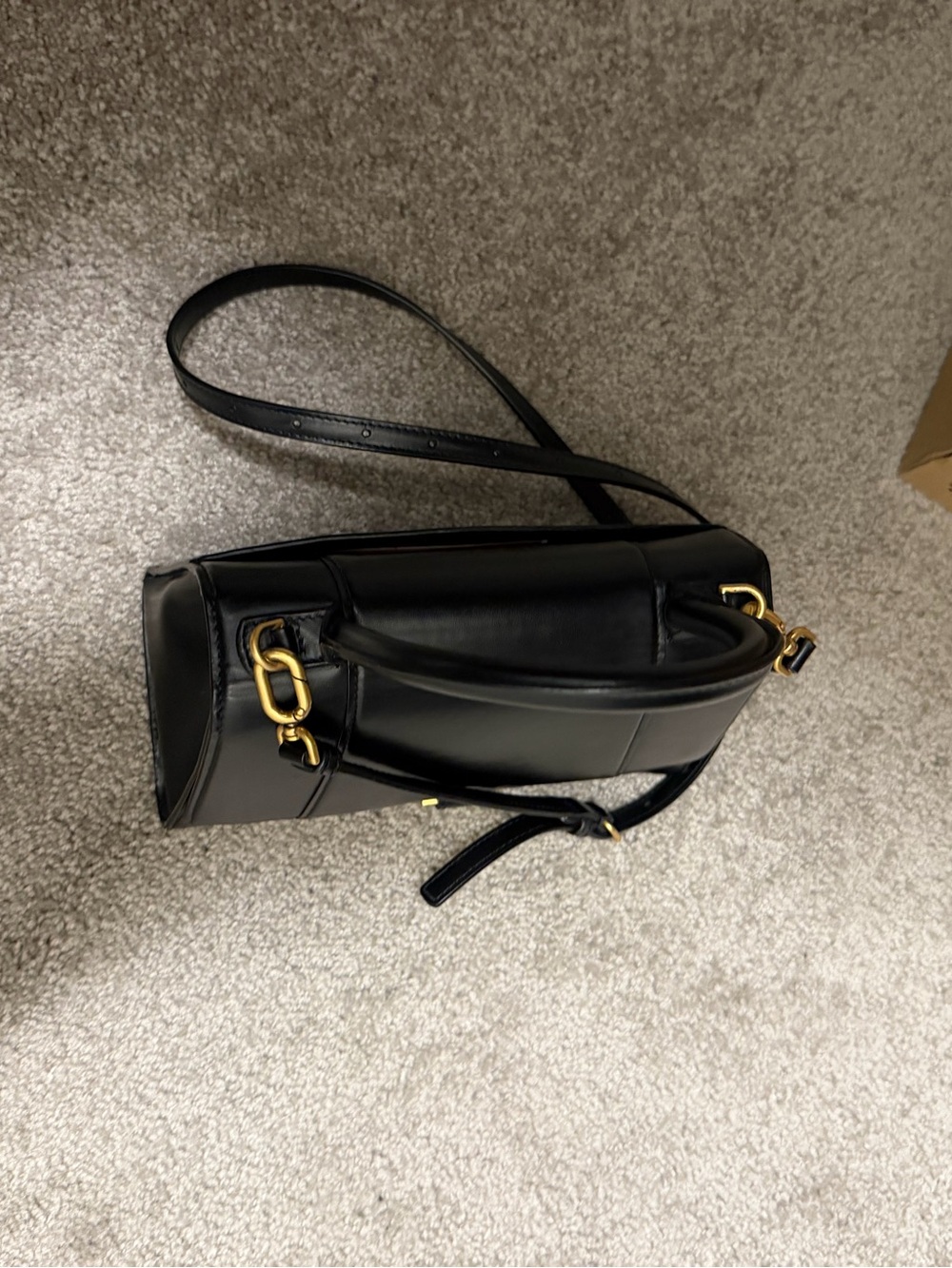 Balenciaga Black Hourglass Top-Handle Satchel with Gold 'B' Logo - Picture 4 of 8